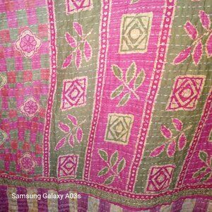 Kantha Quilt Peach Green 56" x 85" Premium 3 Layer Cotton Handmade K152.